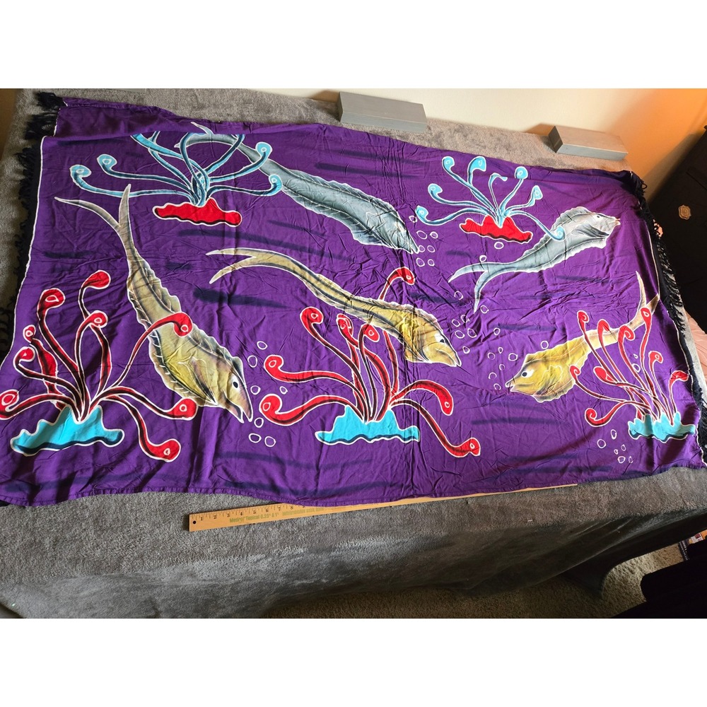 Ron Jon Surf Shop Sarong Wrap Womens OS Purple Good Vintage Australia Fish Rayon